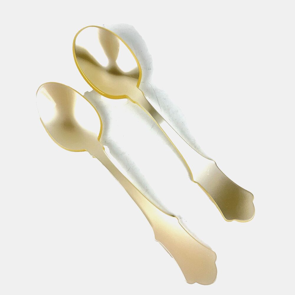 2 Vintage Ivory Melamine Plastic Serving Spoons French Provincial Style MCM 1970